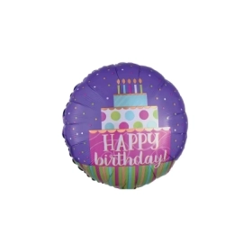 Palloncino Happy Birthday Torta e Pois standard shape 18" (45cm) in mylar, 1pz.