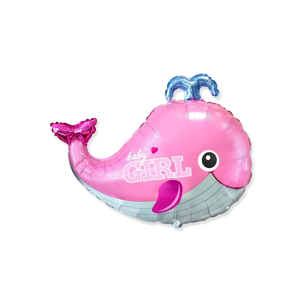 Palloncino Balena con teso Baby Girl super shape 34" (86cm) in mylar, 1pz.
