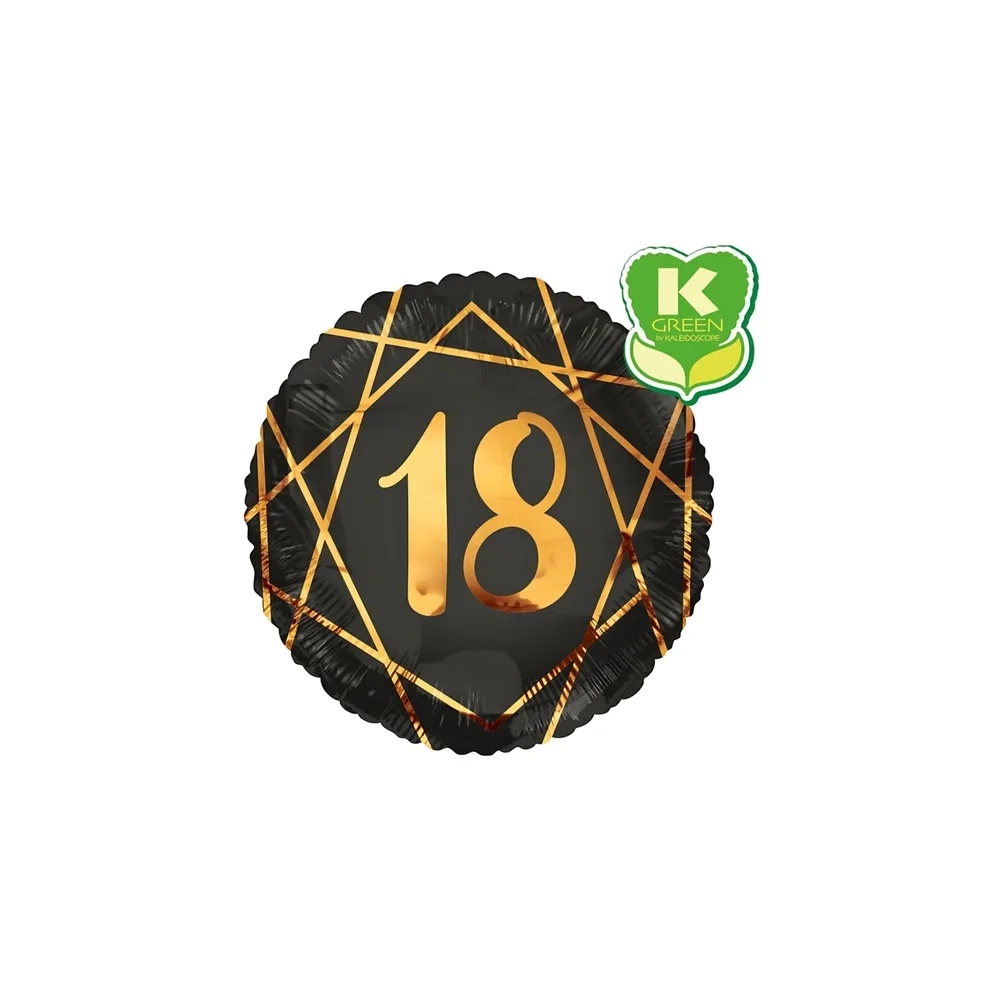 Palloncino numero 18 Geoide Nero standard shape 18" (45cm) in mylar, 1pz.