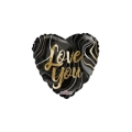 Palloncino cuore nero Marmorizzato con testo Love You standard shape 18" (45cm) in mylar, 1pz.