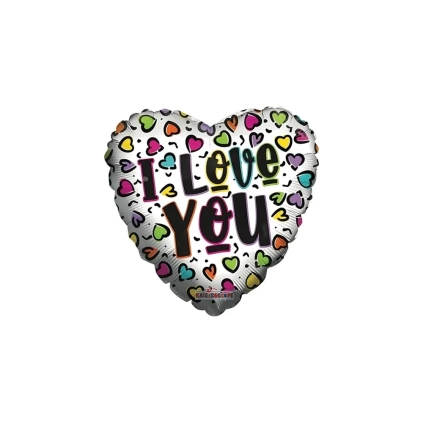 Palloncino cuore Maculato con testo I Love You standard shape 18" (45cm) in mylar, 1pz.