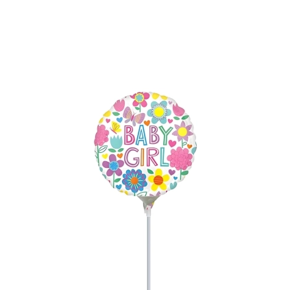 Palloncini Baby Girl Floreale con Farfalle mini shape 9" (22cm) in mylar, 5pz.