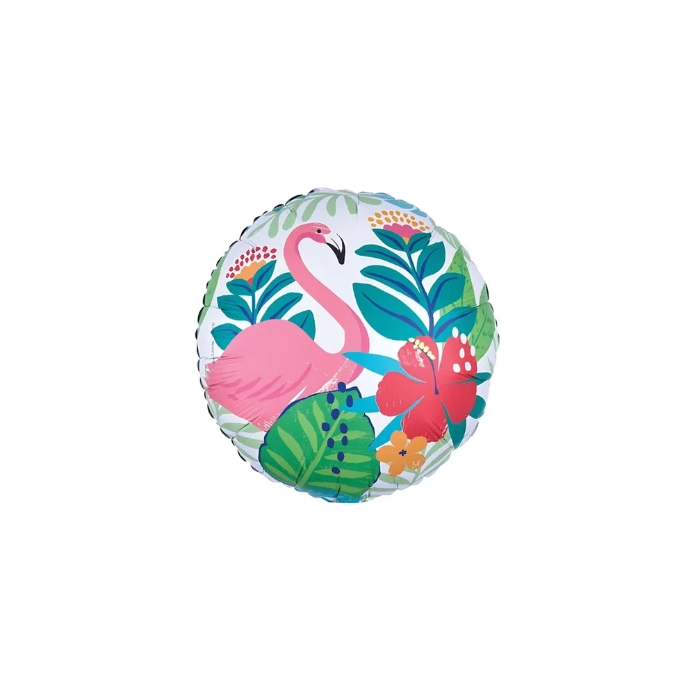 Palloncino Giungla Tropicale con Fenicottero standard shape 17" (43cm) in mylar, 1pz.