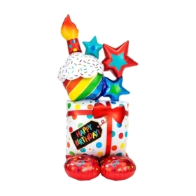 Palloncino Happy Birthday Icone airloonz 55" (139cm) in mylar, 1pz.