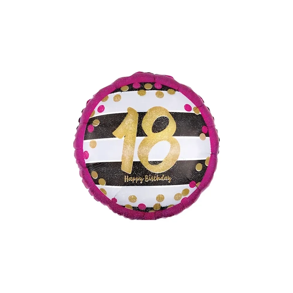 Palloncino Happy Birthday 18 Anni Rosa e Oro standard shape 18" (45cm) in mylar, 1pz.