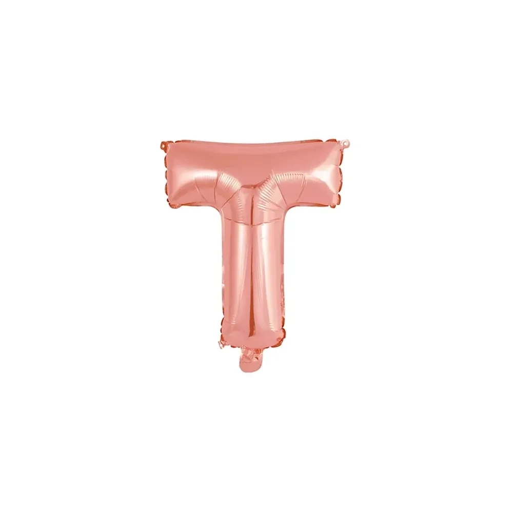 Palloncino Lettera T Rosa Gold mini shape 14" (35cm) in mylar, 1pz.