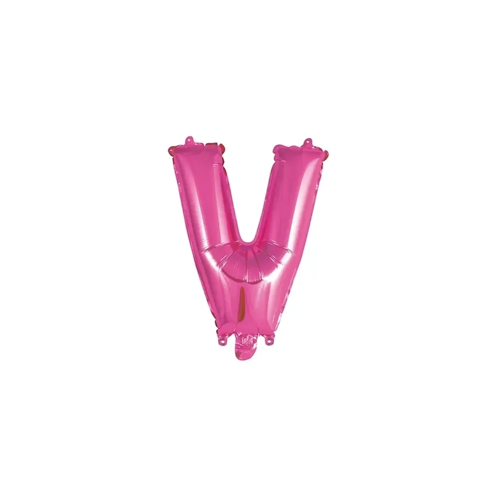 Palloncino Lettera V fucsia mini shape 14" (35cm) in mylar, 1pz.