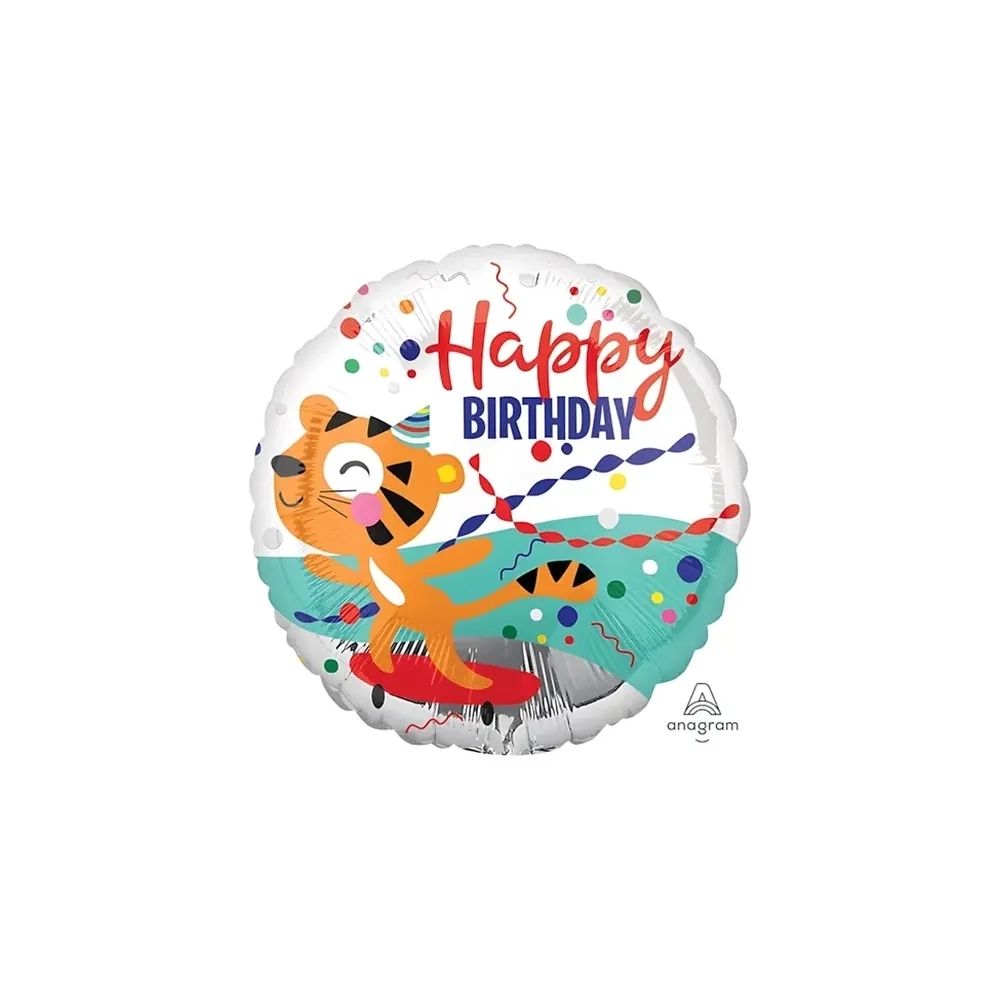 Palloncino Tigre Happy Birthday standard shape 18" (45cm) in mylar, 1pz.
