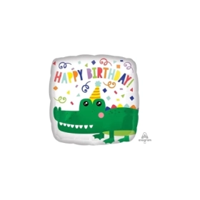 Palloncino quadrato Alligatore Happy Birthday standard shape 18" (45cm) in mylar, 1pz.