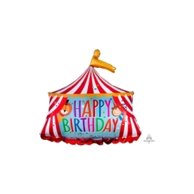 Palloncino Happy Birthday Tendone Circo super shape 28" (71cm) in mylar, 1pz.