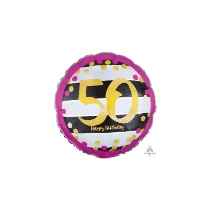 Palloncino Happy Birthday 50 Anni Rosa e Oro standard shape 18" (45cm) in mylar, 1pz.