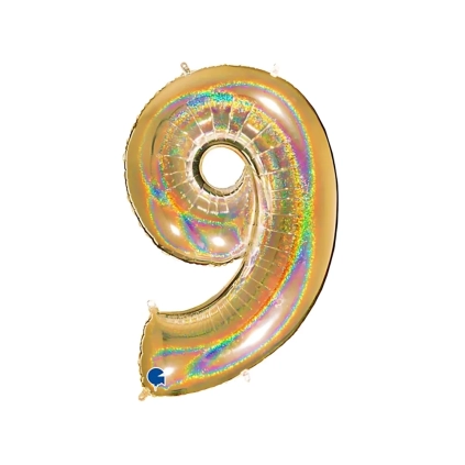 Palloncino numero 9 HoloGlitter Oro super shape 40" (101cm) in mylar, 1pz.
