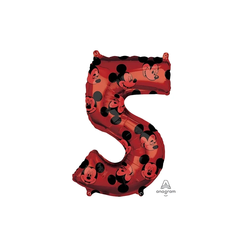 Palloncino numero 5 Rosso Topolino - Mickey Forever super shape 26" (66cm) in mylar, 1pz.