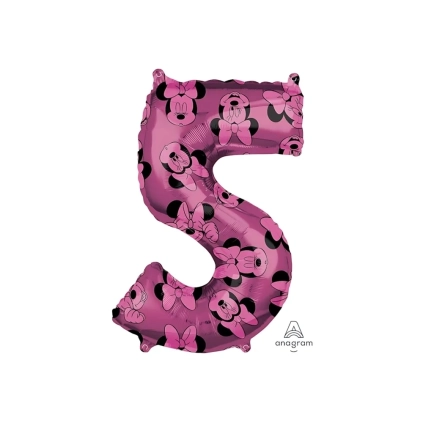 Palloncino numero 5 Rosa con Minnie Forever super shape 34" (86cm) in mylar, 1pz.