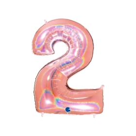 Palloncino numero 2 HoloGlitter Rosa Gold super shape 40" (101cm) in mylar, 1pz.
