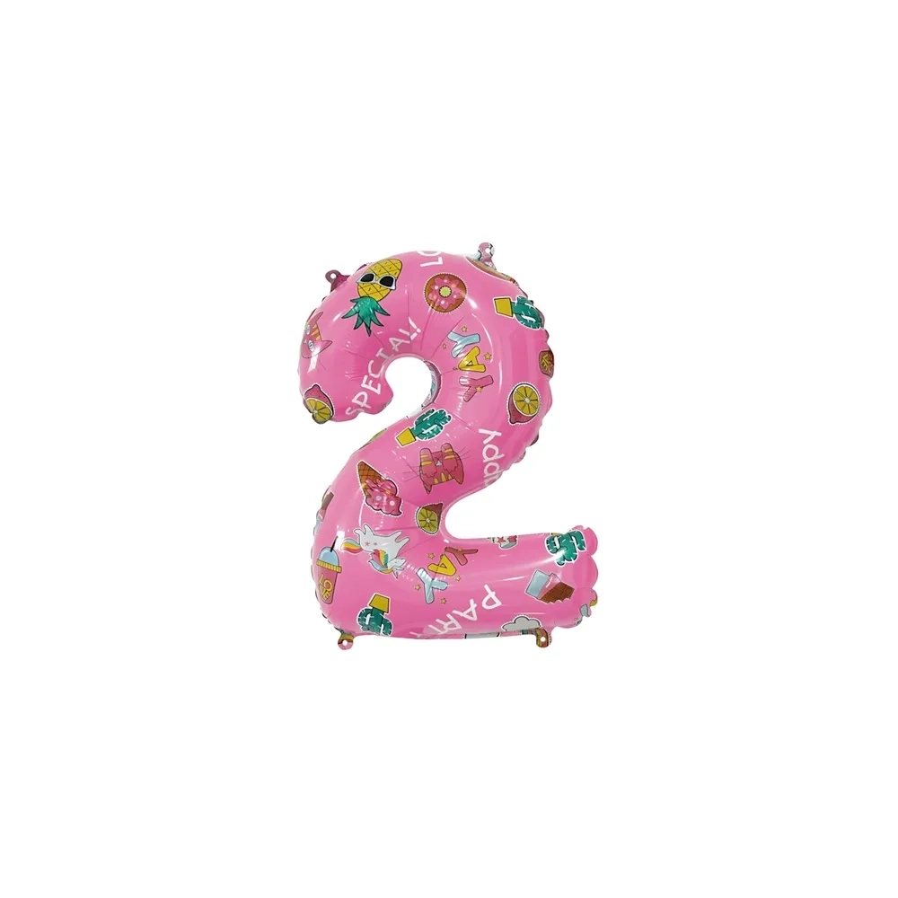 Palloncini numero 2 Rosa Hooray Party mini shape 14" (35cm) in mylar, 5pz.