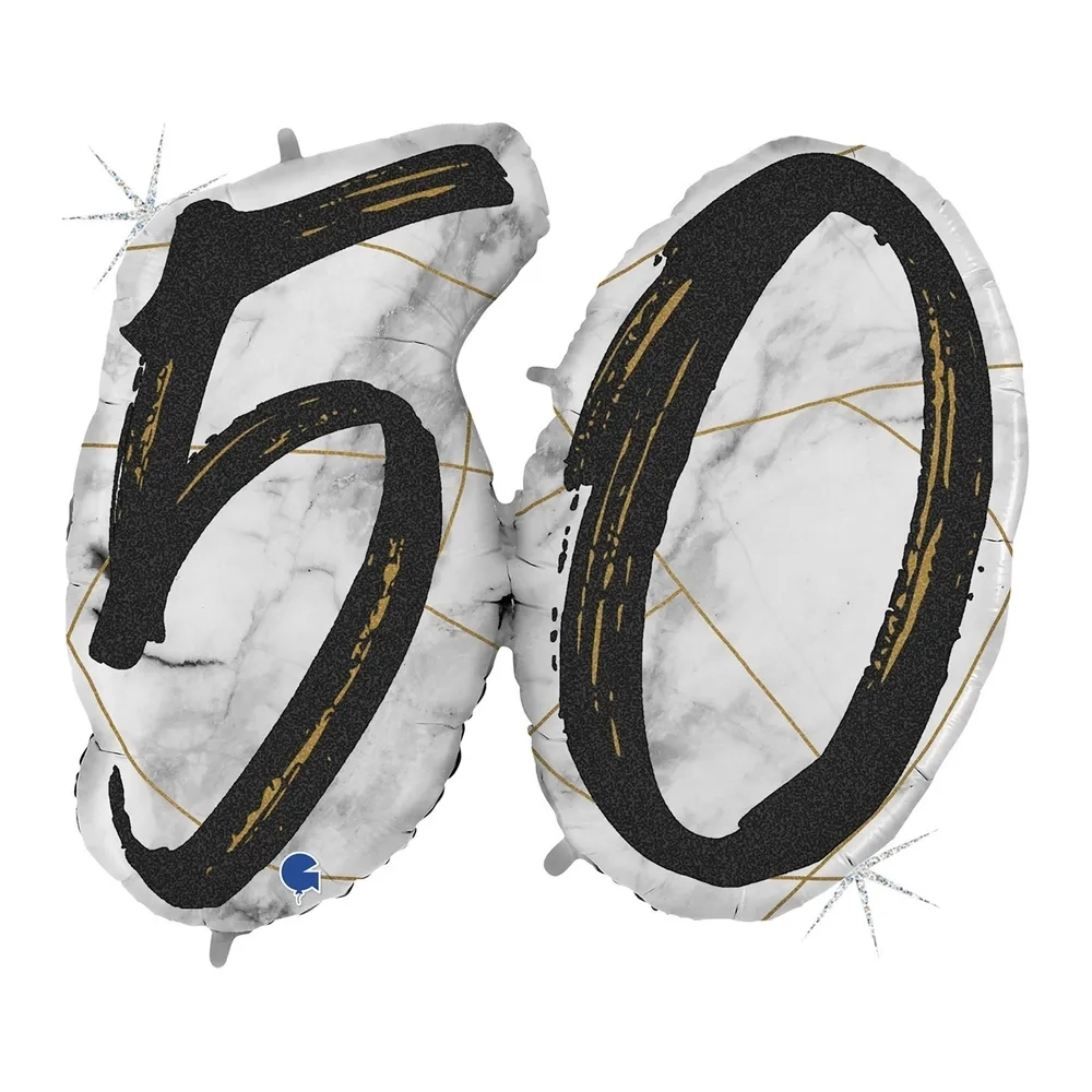 Palloncino numero 50 Marmorizzato Nero mega shape 43" (109cm) in mylar, 1pz.