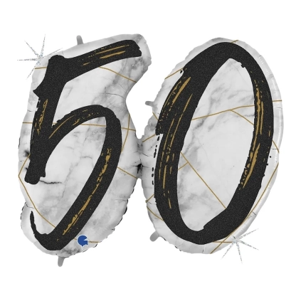 Palloncino numero 50 Marmorizzato Nero mega shape 43" (109cm) in mylar, 1pz.