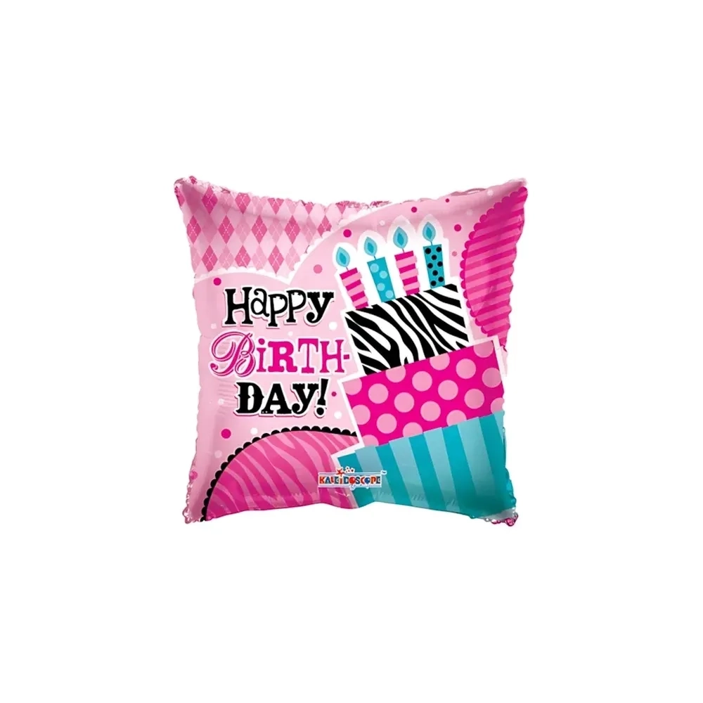 Palloncino quadrato Happy Birthday Rosa Zebrato standard shape 18" (45cm), 1pz.