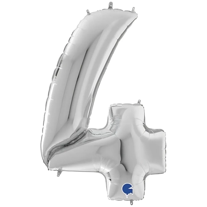 Palloncino numero 4 Argento mega shape 64" (162cm) in mylar, 1pz.