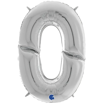 Palloncino numero 0 Argento mega shape 64" (162cm) in mylar, 1pz.