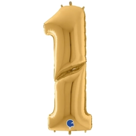 Palloncino numero 1 Oro mega shape 64" (162cm) in mylar, 1pz.