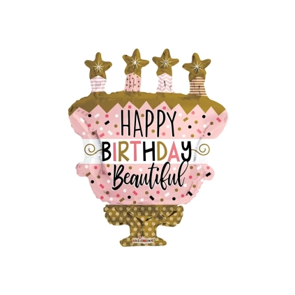 Palloncino Torta di Compleanno Stelle super shape 36" (91cm) in mylar, 1pz.