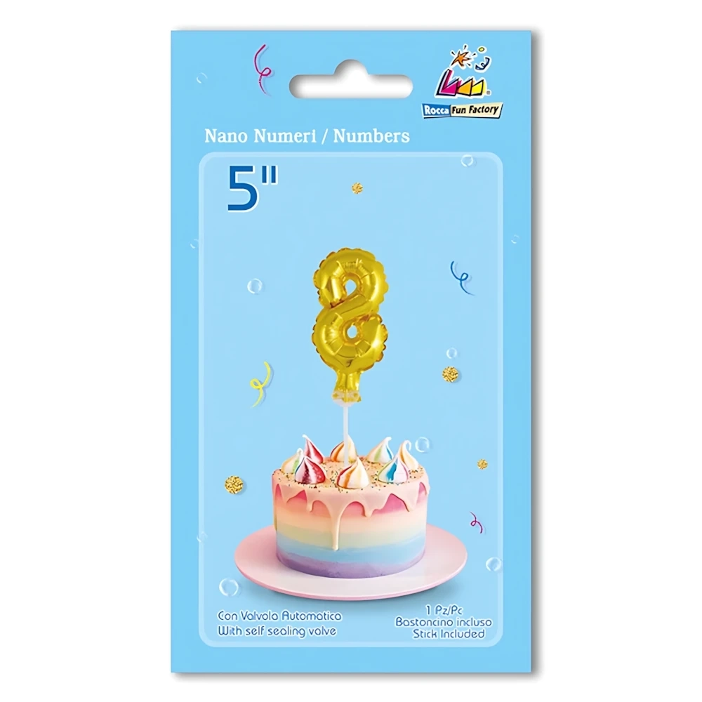 Palloncino numero 8 Oro micro shape 5" (12cm) in mylar, 1pz.