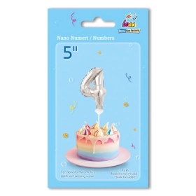 Palloncino numero 4 Argento micro shape 5" (12cm) in mylar, 1pz.