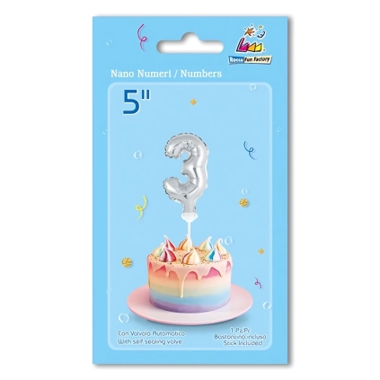 Palloncino numero 3 Argento micro shape 5" (12cm) in mylar, 1pz.