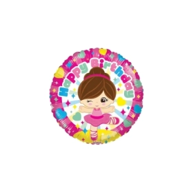 Palloncino Happy Birthday Ballerina standard shape 18" (45cm) in mylar, 1pz.