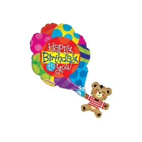 Palloncino Orso con Palloncini Happy Birthday to you super shape 36" (91cm) in mylar, 1pz.