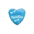 Palloncino cuore celeste con scritta Benvenuto Piccolino 18" (45cm), 1pz.
