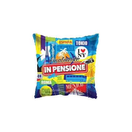 Palloncino quadrato Finalmente in Pensione standard shape 18" (45cm) in mylar, 1pz.