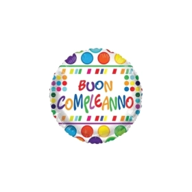 Palloncino Buon Compleanno con Pois standard shape 18" (45cm) in mylar, 1pz.