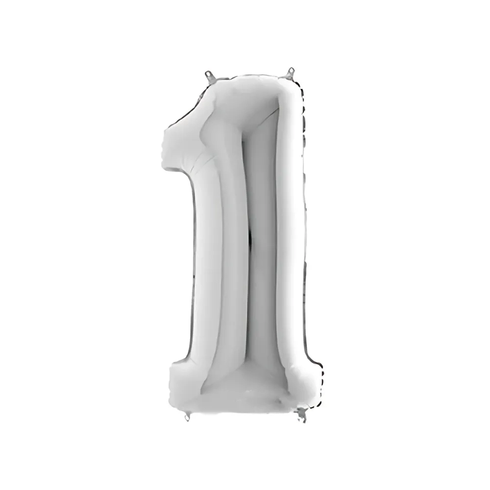 Palloncino numero 1 Argento super shape 40" (101cm) in mylar, 1pz.