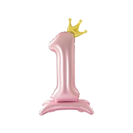Palloncino numero 1 Rosa Standing con corona dorata super shape 40" (101cm) in mylar, 1pz.