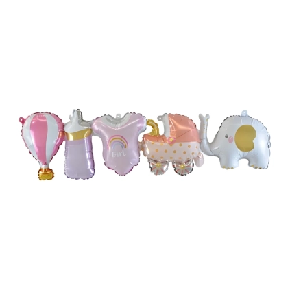 Palloncino Festone Nascita Bimba con cannuccia nastrini super shape 38" (96cm) in mylar, 1pz.