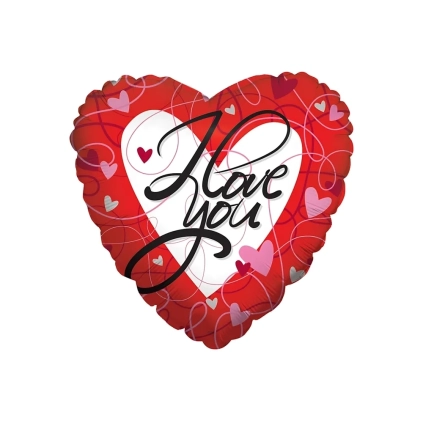 Palloncino I Love You Cuori e Strisce cuore super shape 36" (91cm) in mylar, 1pz.