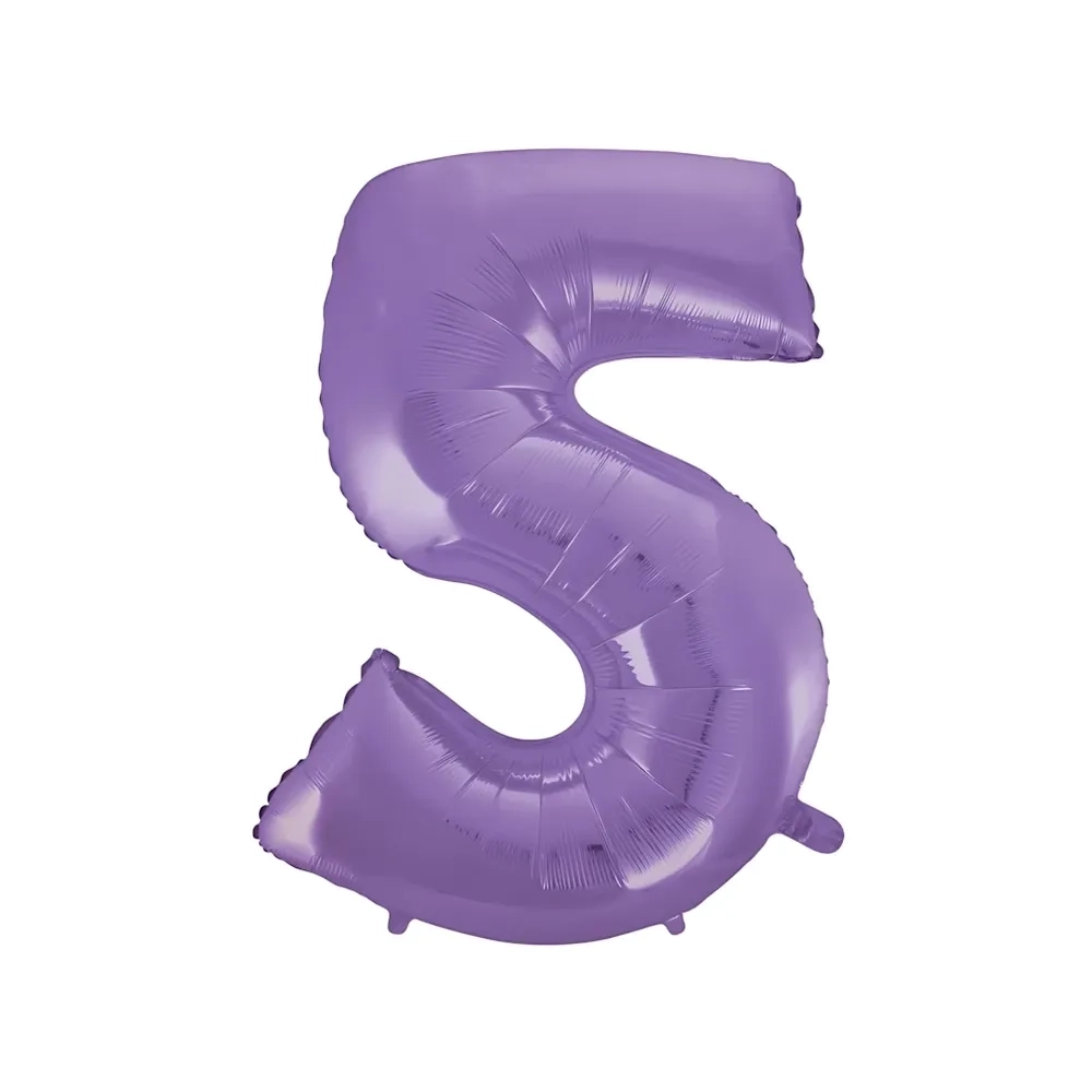Palloncino numero 5 Satin Velvet lilla super shape 40" (101cm) in mylar, 1pz.