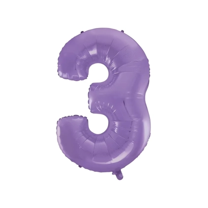 Palloncino numero 3 Satin Velvet lilla super shape 40" (101cm) in mylar, 1pz.