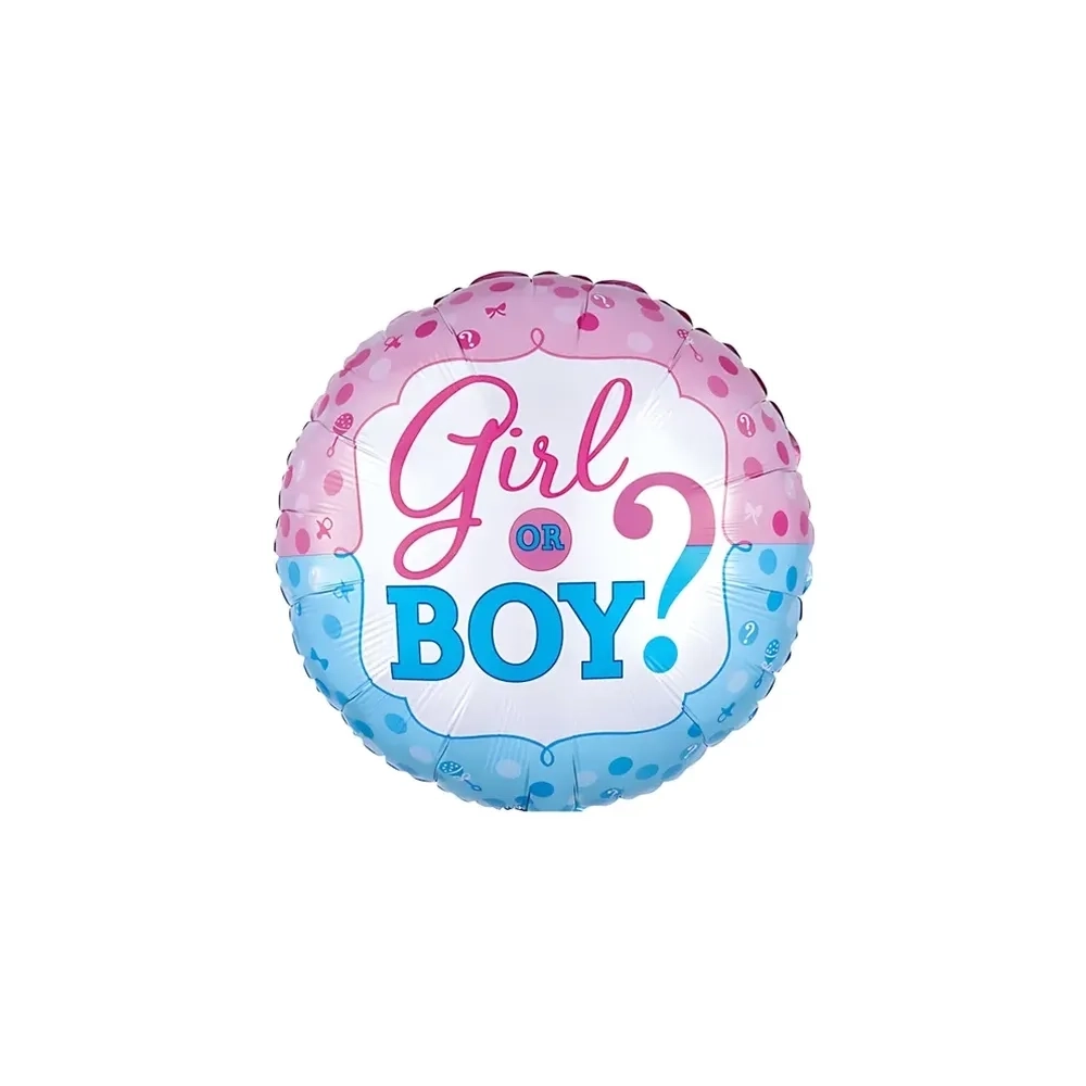 Palloncino Girl or Boy tondo gender reveal standard shape 18" (45cm) in mylar, 1pz.