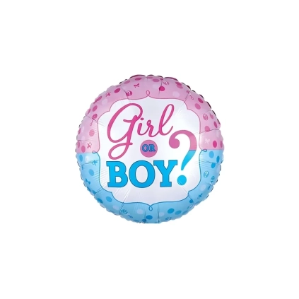 Palloncino Girl or Boy tondo gender reveal standard shape 18" (45cm) in mylar, 1pz.