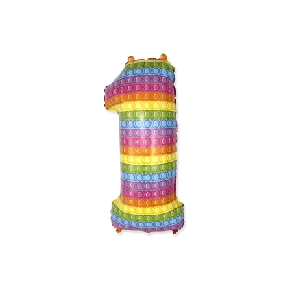 Palloncino numero uno con stampa pop it super shape 32" (81cm) in mylar, 1pz.