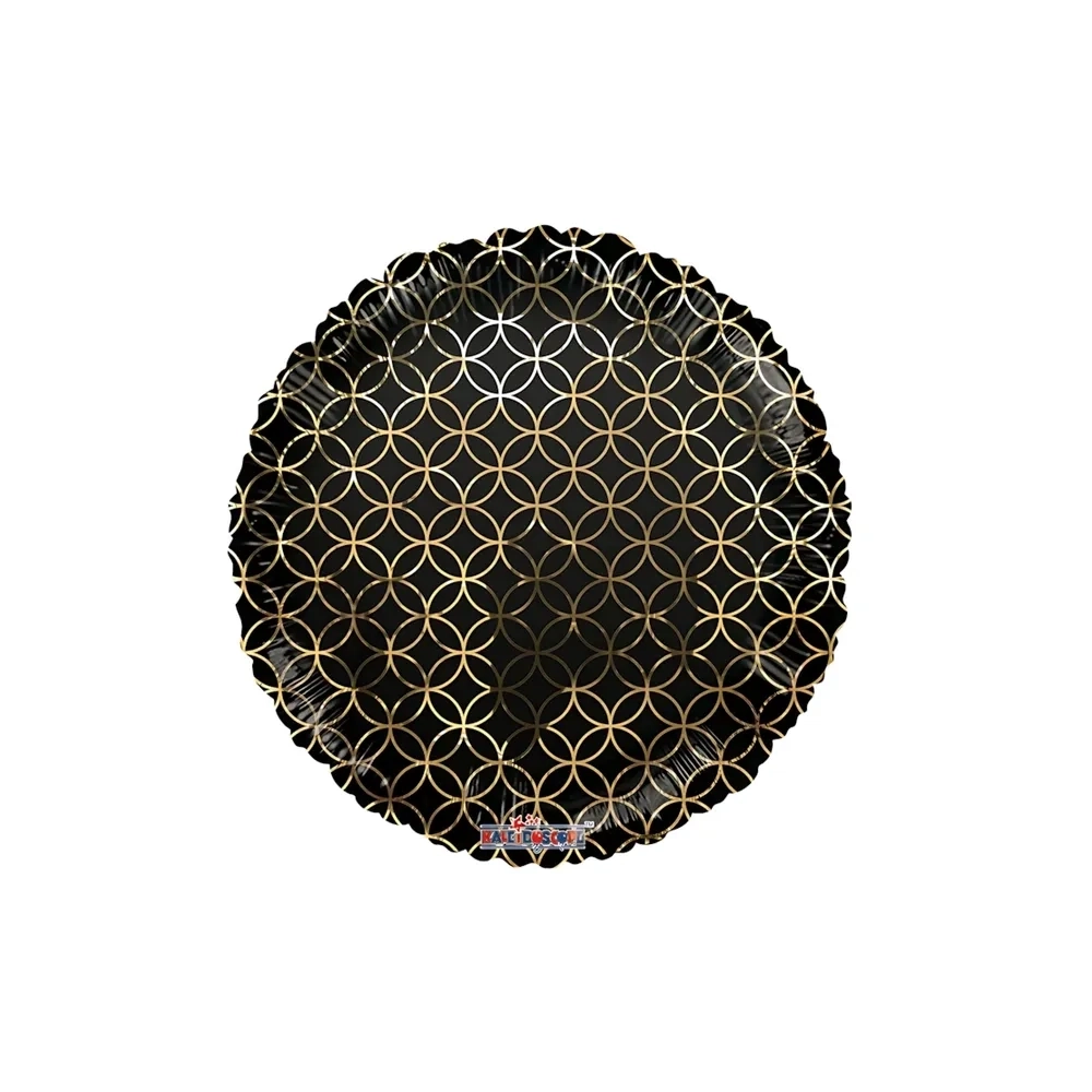 Palloncino tondo con disegno Geometrico Nero super shape 26" (66cm) in mylar, 1pz.