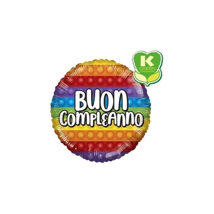 Palloncino Buon Compleanno Arcobaleno Pop It standard shape 18" (45cm) in mylar, 1pz.