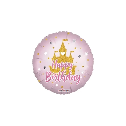 Palloncino Happy Birthday Castello Principessa tondo standard shape 18" (45cm) in mylar, 1pz.