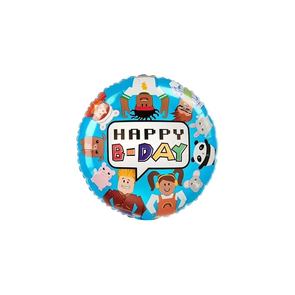 Palloncino Happy Birthday Party Town standard shape 18" (45cm) in mylar, 1pz.