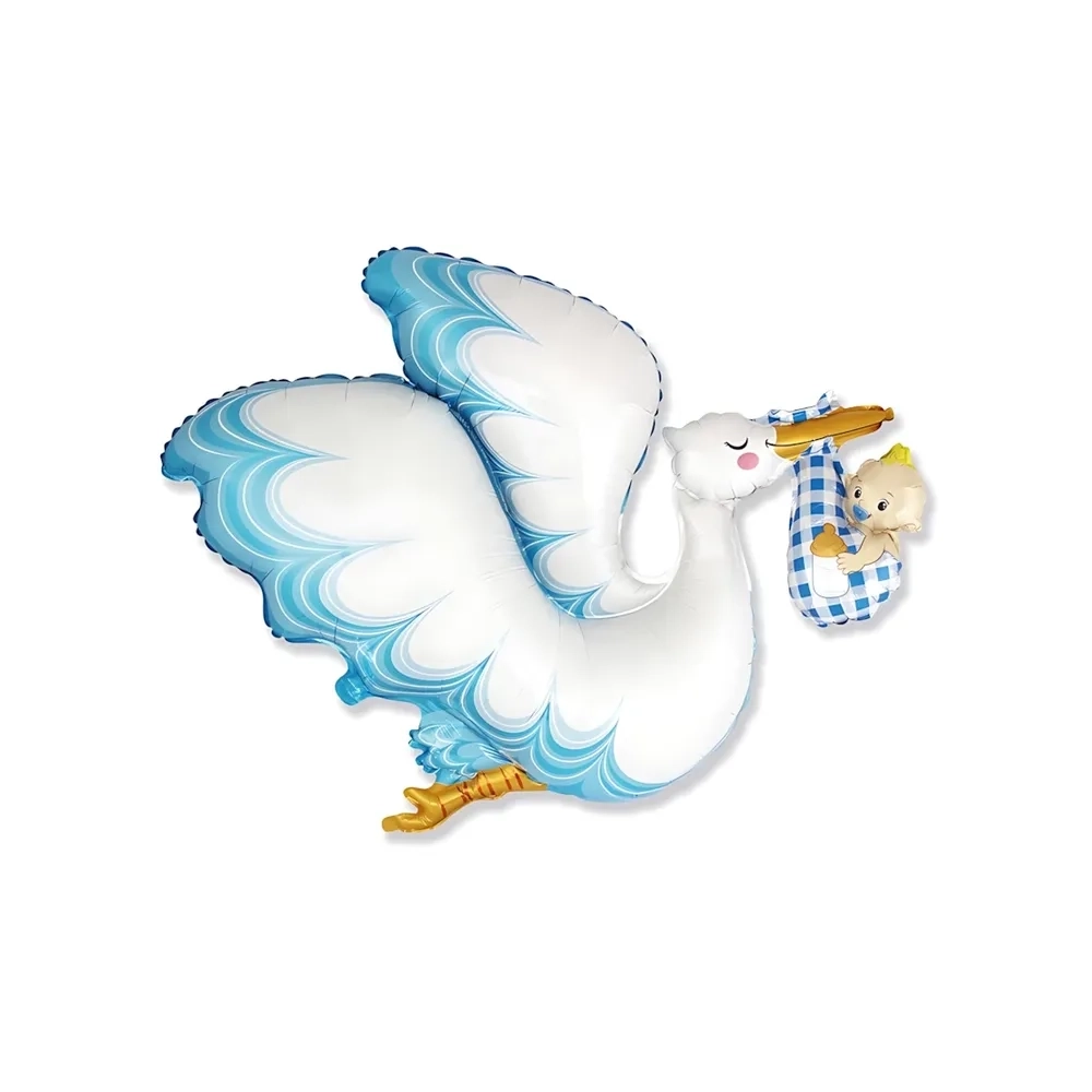 Palloncino Cicogna Bimbo Celeste super shape 38" (96cm) in mylar, 1pz.