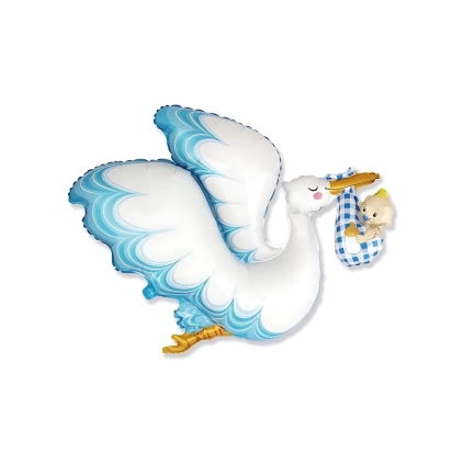 Palloncino Cicogna Bimbo Celeste super shape 38" (96cm) in mylar, 1pz.